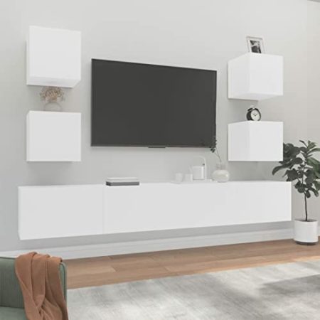 ZEYUAN 6-TLG. TV-Schrank-Set, Wohnwand Wohnzimmer, Jugendzimmer Komplett Set, Schrankwand Wohnzimmer, Tv-möbel & Phonomöbel, Weiß Holzwerkstoff