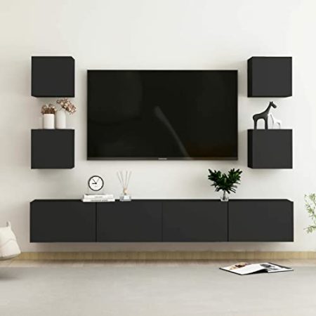 Iiaky 6-TLG. TV-Schrank-Set Schwarz Holzwerkstoff Wohnwand T Schrank Wohnzimmerschrank WohnwäNde TV MöBel Fernsehertisch 3078768
