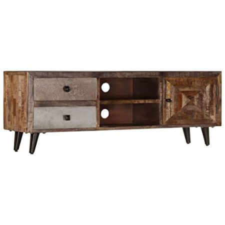 HETFTJN TV-Schrank, Wohnwand Tv Regal Fernsehtisch Hoch Beistelltisch Geeignet für Wohnzimmer Den Flur Kleine Räume Fernseher 118×30×40 cm Massivholz Mango