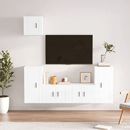 ARKEM 5-TLG. TV-Schrank-Set Hochglanz-Weiß Holzwerkstoff Fernseher Tisch Tv Bank