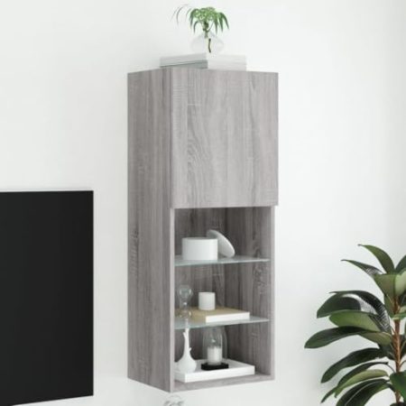 WKIEQACO Entertainment Centers & TV-Ständer, TV-Schrank mit LED-Lichtern, Grau Sonoma 40,5 x 30 x 102 cm