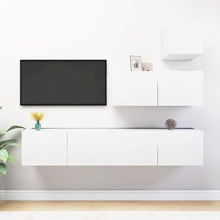 YUHI-HQYD 4-TLG. TV-Schrank-Set,Hängeschränke,Besteck Schränke,Aufbewahrungsschränke,Vitrinenschränke,Moderner Stil,TV-Möbel,Dekorative Schränke,für Wohnzimmer,Korridor, Weiß Holzwerkstoff