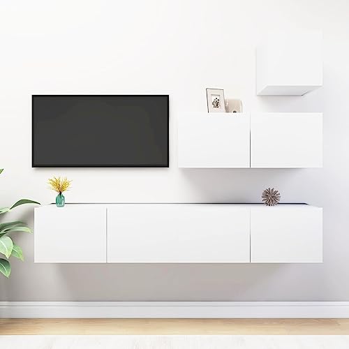 YUHI-HQYD 4-TLG. TV-Schrank-Set,Hängeschränke,Besteck Schränke,Aufbewahrungsschränke,Vitrinenschränke,Moderner Stil,TV-Möbel,Dekorative Schränke,für Wohnzimmer,Korridor, Weiß Holzwerkstoff