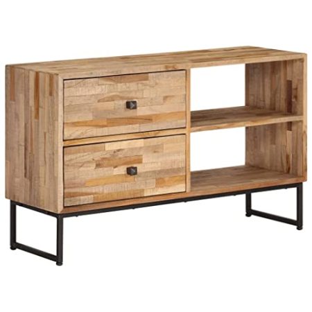 HETFTJN TV-Schrank, Wohnwand Tv Table Beistelltisch Sideboard Holz Geeignet für Kleine Räume Wohnzimmer Fernseher Schlafzimmer Recyceltes Teakholz 90 x 30 x 55 cm