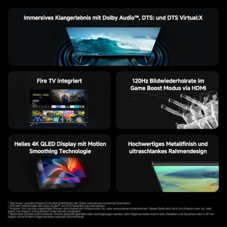 Xiaomi F Pro, 55 Zoll (140 cm), 4K UHD QLED, Smart TV, Fire TV, Triple Tuner DVB-C/S/S2/T/T2, HDR10+, Game Boost mode 120Hz, MEMC, Sprachsteuerung mit Alexa, 2GB+32GB, Kompatibel mit Apple AirPlay
