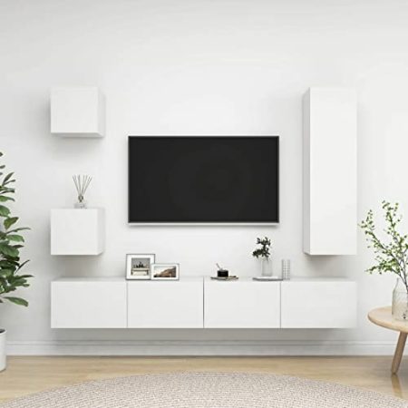 BaraSh 5-TLG. TV-Schrank-Set Weiß Holzwerkstoff TV Tisch TV Board HäNgend Wohnzimmerschrank MöBel Wohnzimmer 3078697