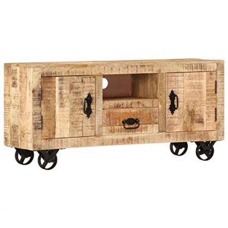Yumeng TV-Schrank, Fernsehschrank, Tv-möbel & Phonomöbel, Fernsehtisch, Tv Board, Fernsehkommode, Schrank Schlafzimmer, Raues Mangoholz 110x30x50 cm