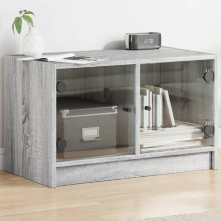FSJIELW Home & Garden TV-Schrank mit Glastüren Grau Sonoma 68x37x42 cm-Möbelwahl