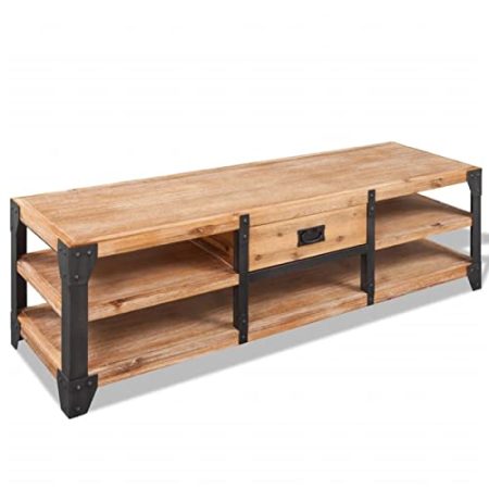 Homgoday TV-Schrank mit viel Stauraum Fernsehschrank TV Lowboard für Fernseher Fernsehtisch TV Board Modernes TV Möbel Wohnzimmer Schlafzimmer Akazienholz Massiv 140 x 40 x 45 cm