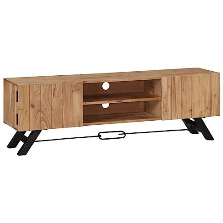 THOYTOUI TV möbel Lowboard Sideboard Fernseher TV Table TV Standregal Hi-Fi Standregal TV-Schrank 140 x 30 x 45 cm Massivholz Akazie Geeignet für Wohnzimmer Schlafzimmer Wohnung Hotel