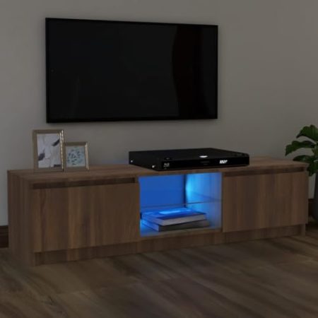 AJJHUUKI Entertainment Centers & TV Stands-TV-Schrank mit LED-Leuchten Braun Eiche 120x30x35,5 cm