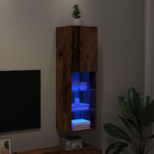 LXYZWRW Entertainment Centers & TV-Ständer, TV-Schrank mit LED-Lichtern, Altes Holz, 30,5 x 30 x 102 cm