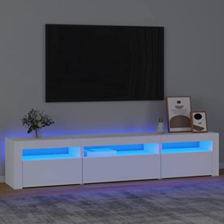 HETFTJN TV-Schrank, Beistelltisch Tv Regal Tv Eckschrank Wohnzimmertisch Geeignet für Fernseher Schlafzimmer Kleine Räume Wohnzimmer mit LED-Leuchten Weiß 195x35x40 cm