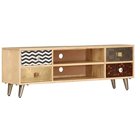THOYTOUI Sideboard Lowboard TV unterschrank TV möbel Fernseher Schrank Mit Stauraum TV-Ablage 120 x 30 x 40 cm Massivholz Mango Geeignet für Wohnzimmer Schlafzimmer Wohnung Hotel