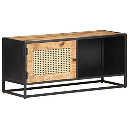 AJSEOYBS TV-Tisch,Tv Kommode,Tv Schranktv-Schrank 90x30x40 cm Raues Mangoholz Und Wiener Geflechtgeeignet Geeignet für Arbeitszimmer, Wohnzimmer, Schlafzimmer und Empfangsräume
