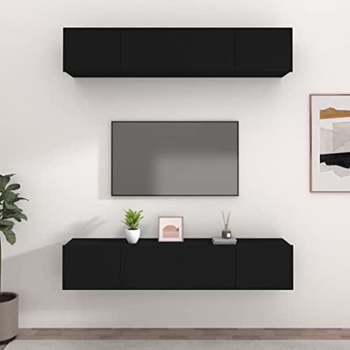 CIADAZ TV-Schränke 4 STK. Schwarz 80x30x30 cm Holzwerkstoff, Tv-möbel & Phonomöbel, Wohnwand Wohnzimmer, Wandschrank, Zimmer Möbel, Anbauwand Wohnzimmer - 3114183