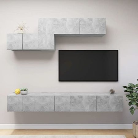 BaraSh 6-TLG. TV-Schrank-Set Betongrau Holzwerkstoff Wohnzimmer SchräNke Wohnzimmerset TV-StäNder Wohnzimmer MöBel Set