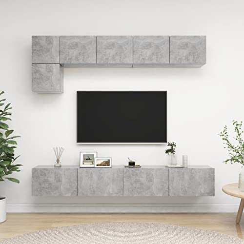 LAPOOH 5-TLG. TV-Schrank-Set Betongrau Holzwerkstoff, Wohnzimmer Möbel, Sideboard Wohnzimmer, Fernsehschrank, Tv Kommode, Tv Lowboard, Tv Möbel, Wohnwand - 3079114