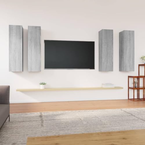ShCuShan TV-Schränke 4 STK. Grau Sonoma 30,5x30x110 cm Holzwerkstoff TV Lowboard, Moderner TV Sideboard, Fernsehschrank für Wohnzimmer und Esszimmer
