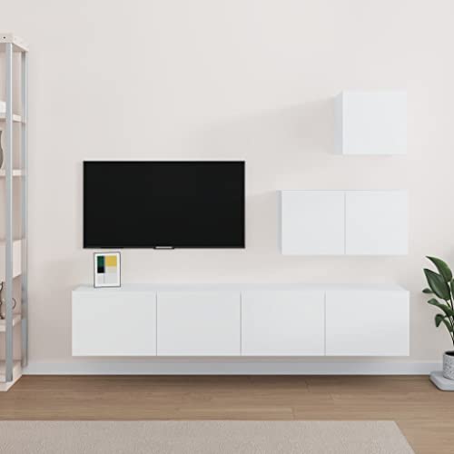 KTHLBRH Bestier TV Fernseher Ständer Standfuß Fernseher Lowboard 4-TLG. TV-Schrank-Set Weiß Holzwerkstoff