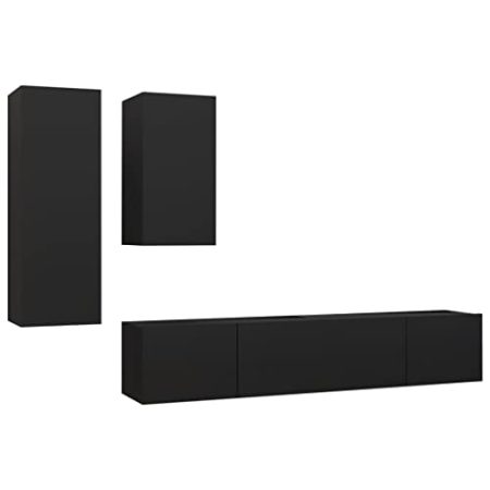 Generisch Kangmusi 4-TLG. TV-Schrank-Set Schwarz Holzwerkstoff, Schwarz 3078837