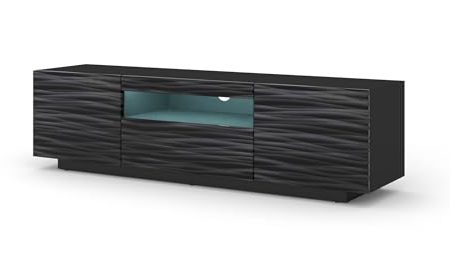 Homlando TV-Schrank Aura Schwarz Sahara 150x37x42 cm, Hängend oder Stehen,Universal Fernsehschrank, Lowboard mit Stauraum, Kabelöffnung, Wohnzimmer (Schwarz Sahara mit Blauer LED-Beleuchtung)