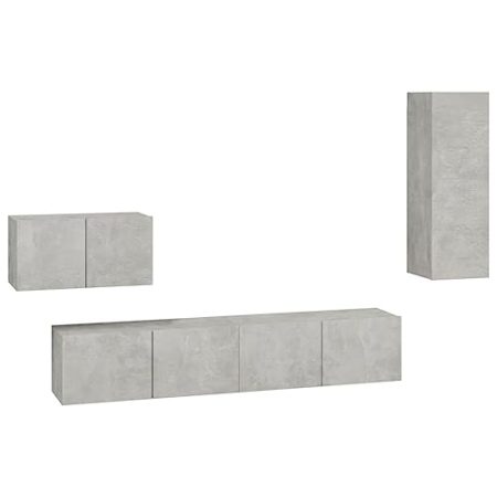 HETFTJN Fernseher Schrank Modern Tv Lowboard Kleiner Tisch Fernseher Regal - 4-TLG. TV-Schrank-Set Betongrau Holzwerkstoff für Gästezimmer Ausstellungsraum Büro Besprechungszimmer