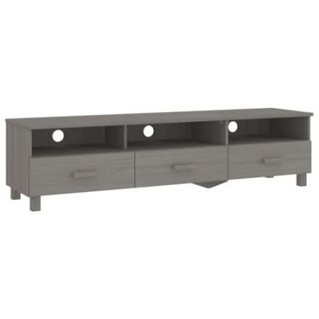 HEFZGDB TV-Schrank HAMAR Hellgrau 158x40x40 cm Massivholz Kiefer Bank Tv Schrank Wohnzimmertisch Fernsehkommode für Gästezimmer Büro Schlafzimmer Wohnbereich