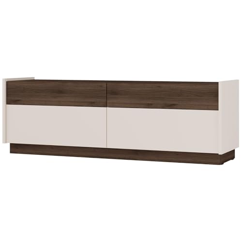 Selsey TV Lowboard Kobbe, 50x148,8x40 cm, Sandbeige/Nussbaum Laminierte Platte, 4 Schubladen Push-to-Open, Modern, Skandinavisch oder Klassisch, TV Schrank Holz