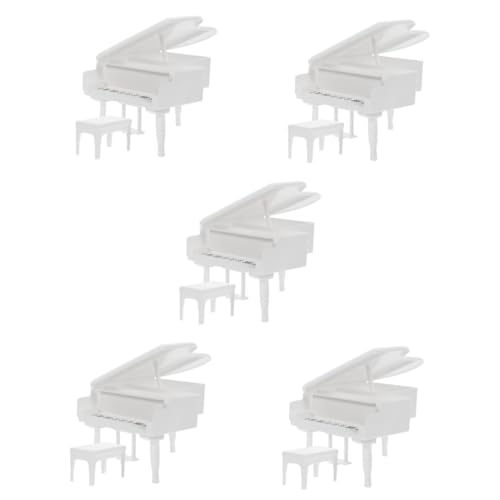 HEMOTON 5 Sätze Puppenhaus-Klavier Puppenmöbel Puppenhaus Zubehör Mini Miniatur-klaviermodell Miniatur-hausmöbel Puppenhaus Klavier Und Hocker Puppenhausminiaturen Mini-hausdekoration Weiß