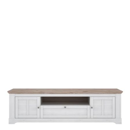 Forte ILOPPA TV-Schrank 200 210, moderner Schrank mit 2 Türen, 1 Schublade, Landhausstil, Holzwerkstoff, Nelson Eiche/Schneeeiche Holzdekor, 204,7 cm breit x 59,1 cm hoch x 55 cm tief