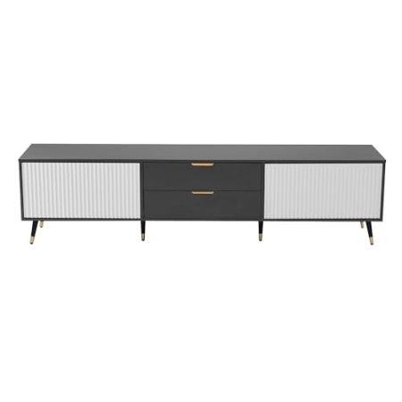 I0I&I0I Eleganter Grau-Weißer TV-Schrank 200x40x50 cm, Mit 2 Schubladen, 2 Türen, Kabelmanagement, Modernes Design, Push-to-Open, Hohe Belastbarkeit (Stil 1)