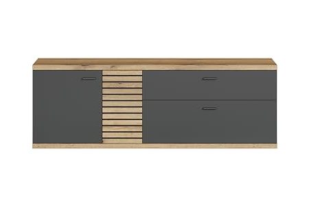 trendteam smart living - Norris - TV-Schrank - Anthrazit/Evoke Eiche - 2 Soft-Close Türen und eine Vollauszug-Schublade - (BxHxT) 157 x 55 x 42 cm - elgante Rillenoptik - kratzfest