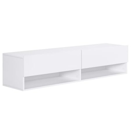 HOMCOM TV Schrank, Hängeschrank, Wandschrank, TV-Kommode, TV-Ständer, Lowboard, Moderner Fernsehtisch mit Klappfächer und Offene Regale, Spanplatte, Weiß, 140 x 32 x 31 cm