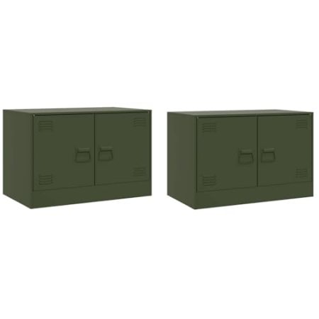 HEFZGDB TV-Schränke 2 STK. Olivgrün 67x39x44 cm Stahl Living Room Cabinets Fernsehschrank Tv Sideboard Wohnzimmer Sideboard Tv für Erholungsraum Wohnbereich Gästezimmer Büro