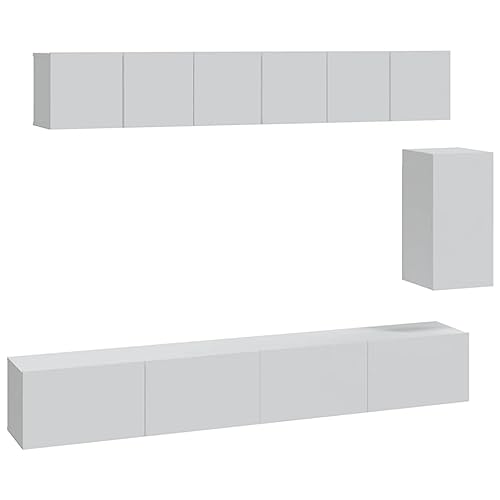vidaXL TV Schrank Set 6-TLG. Wohnwand Schrankwand Anbauwand Hängeschrank Lowboard TV Möbel Wandschrank Fernsehschrank HiFi-Schrank Weiß Holzwerkstoff