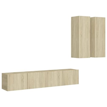 Generisch Kangmusi 4-TLG. TV-Schrank-Set Sonoma-Eiche Holzwerkstoff, 3079001