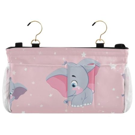 EtherSpher Nachttisch-Aufbewahrungstasche mit niedlichem braunem Elefant, mit Taschen, Organizer zum Aufhängen für TV-Fernbedienung, Handys, Zeitschriften, Tablets, Zubehör