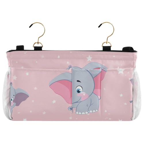 EtherSpher Nachttisch-Aufbewahrungstasche mit niedlichem braunem Elefant, mit Taschen, Organizer zum Aufhängen für TV-Fernbedienung, Handys, Zeitschriften, Tablets, Zubehör