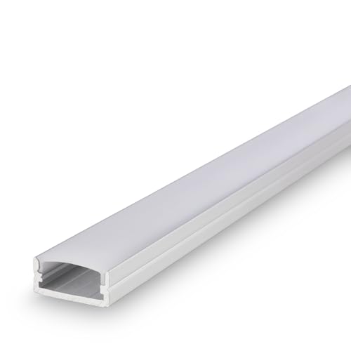 BRILONER – LED Stripe Aluminiumprofile für LED Strip, Diffusor, Selbstklebend, ohne Bohren, Zubehör LED Streifen, Lichtleiste, Gaming, 1 Meter, Alu-Weiß