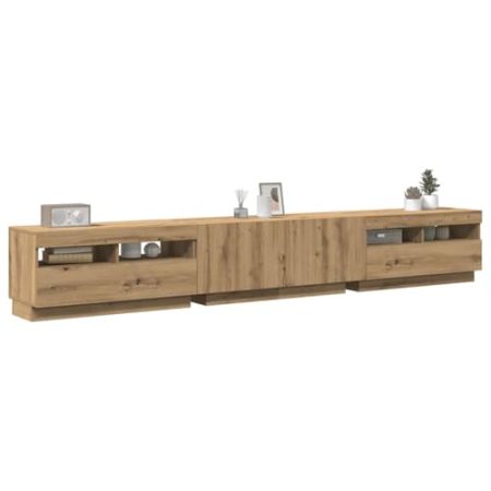 Gecheer TV Schrank TV Lowboard Fernsehtisch für Wohnzimmer und Schlafzimmer, mit LED-Leuchten Artisan-Eiche 260x35x40 cm