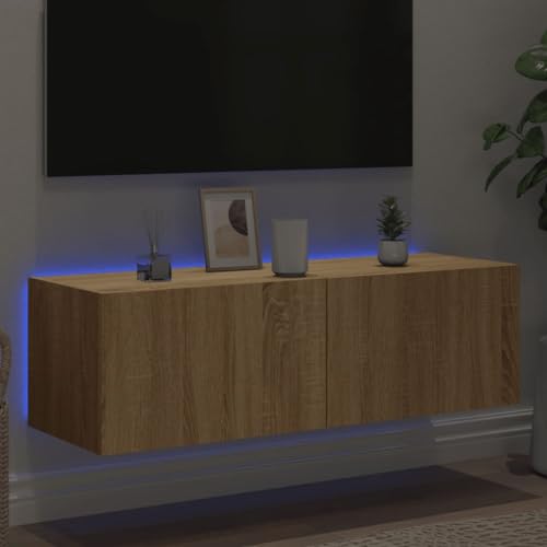 Moderner schwebender LED-TV-Ständer – 100 cm großes wandmontiertes Entertainment-Center, Medienkonsole mit Stauraum, stilvoller brauner TV-Schrank für die meisten Fernseher, platzsparendes D