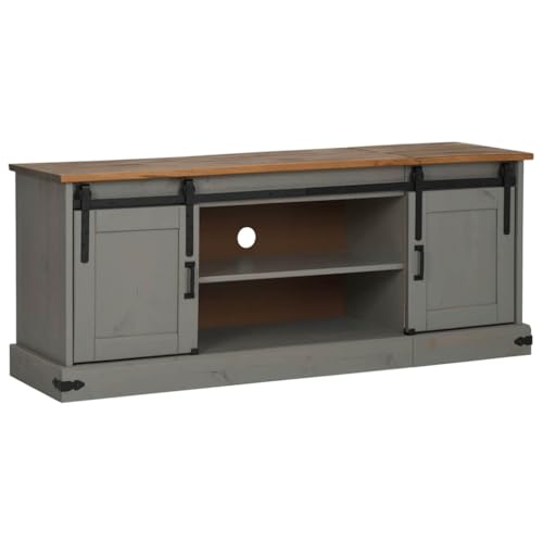 vidaXL TV-Schrank Halden 2 Schiebetüren Grau 150x40x60 cm Massivholz, TV-Ständer, TV-Lowboard, TV-Tisch, TV-Sideboard, TV-Möbel, Fernsehschrank