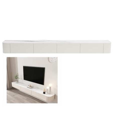 Weißer schwebender TV-Schrank Minimalistischer wandmontierter TV-Schrank mit Schubladen und Türen Wohnzimmer-Schlafzimmer-Medienkonsole(140cm(55.1in))
