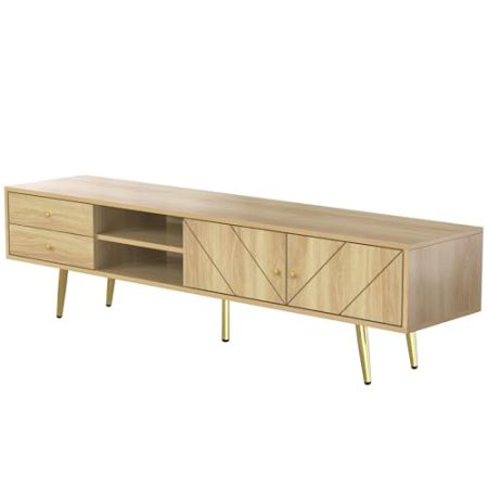Generisch TV-Schrank 160 cm mit Goldfüßen, Zwei Schubladen und Einzigartig Gestalteten Türen