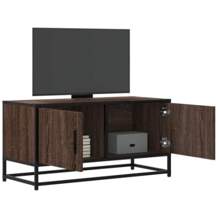 WKIEQACO Entertainment Centers & TV-Ständer, TV-Schrank, braune Eiche, 80 x 34,5 x 40 cm, Holzwerkstoff und Metall