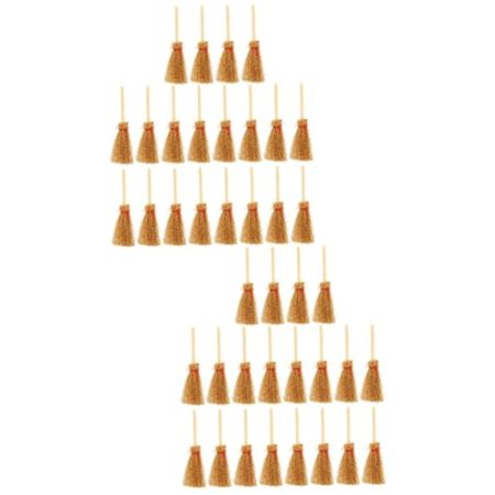 HEMOTON 40 STK Mini-Besen-anhänger Puppenhaus-Besen-Ornamente Halloween-Besen Puppenhauszubehör Mikro-landschaftsdekor Hexen-Cosplay-zubehör Miniaturen Hexendekor Mini-Gras Holz Kind Möbel