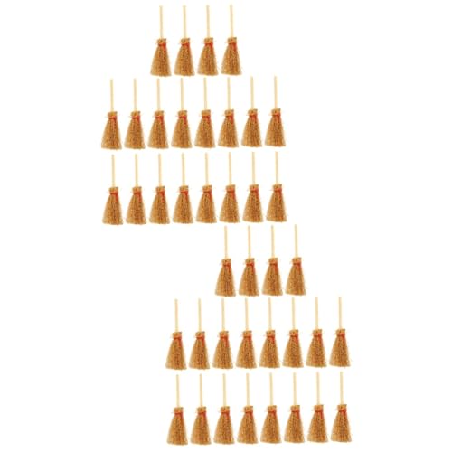 HEMOTON 40 STK Mini-Besen-anhÀnger Puppenhaus-Besen-Ornamente Halloween-Besen Puppenhauszubehör Mikro-landschaftsdekor Hexen-Cosplay-zubehör Miniaturen Hexendekor Mini-Gras Holz Kind Möbel