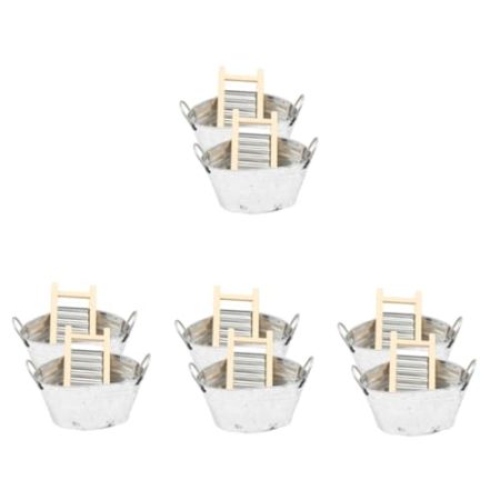 Toddmomy 8sätze Miniatur Waschbecken Set Mit Mini Wäschebrett Und Emailliertem Basins Für Puppenhaus-Dekoration Teiliges Badezimmer Zubehör Für Kreative Miniaturwelten