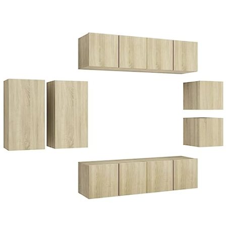 vidaXL TV Schrank Set 8-TLG. Wohnwand Schrankwand Anbauwand Wandschrank Hängeschrank TV Möbel Fernsehschrank HiFi-Schrank Lowboard Sonoma-Eiche Holzwerkstoff